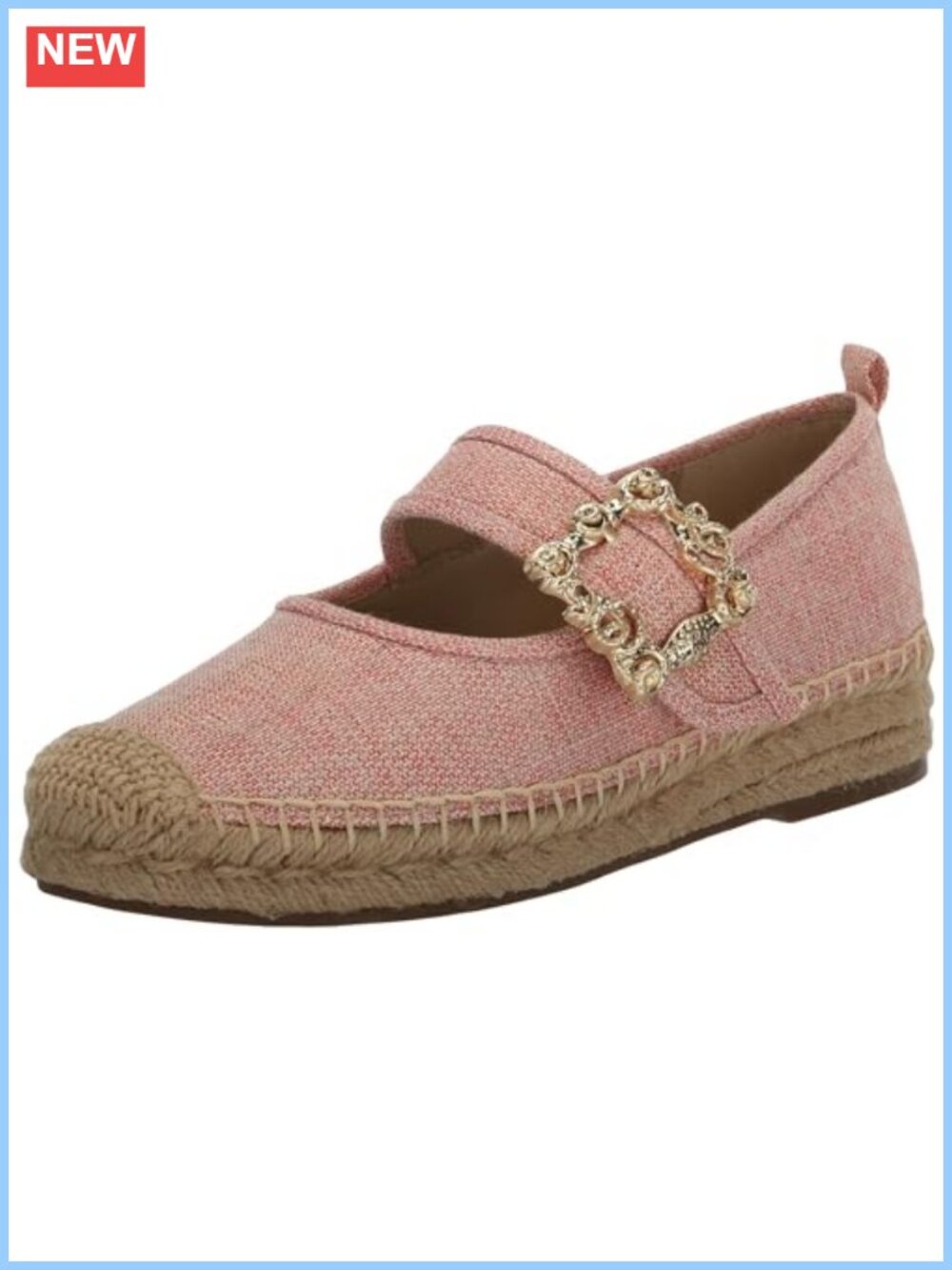 Espadrille Mary Jane Flats with Buckle, Natural Cap Toe, Casual